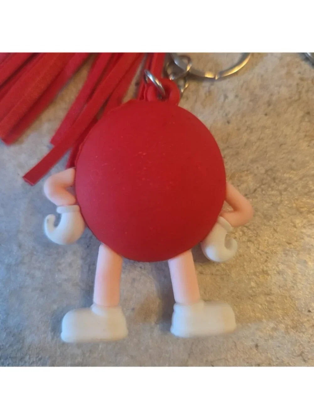 Red M&M Pendant Key Ring with Tassel and Wood MaMa Charm Gold Tone